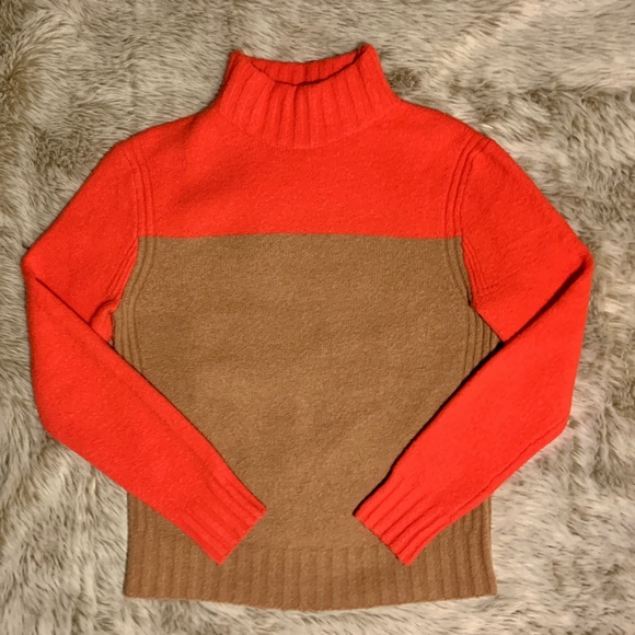 J. Crew Color Block Varsity Wool Blend Sweater Orange & Camel Sweater S - Picture 5 of 11